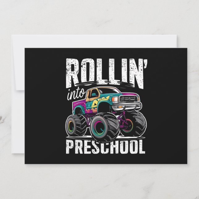Rulla in i förskolan Monster Truck tillbaka till s Inbjudningar (Framsida)