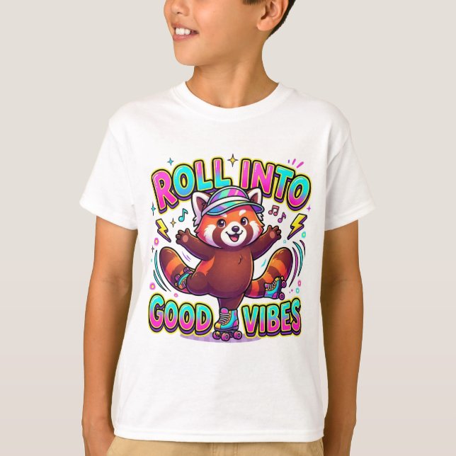 Rulla In I God Vibration Söt Röd Panda T-Shirt | B (Framsida)