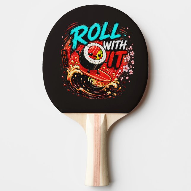 Rulla Med Det – Rollig Surfande Sushi-design Pingisracket (Framsidan)