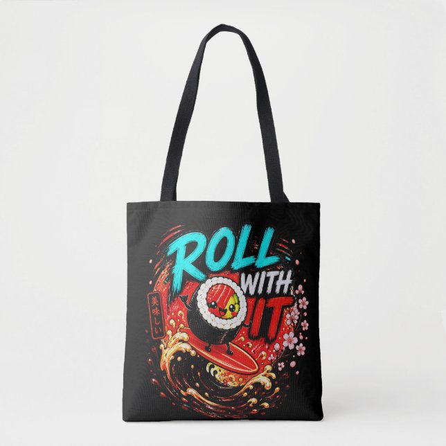 Rulla Med Det – Rollig Surfande Sushi-design Tygkasse (Framsida)