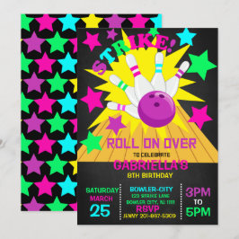 Rulla över... STREJKA Bowling Födelsedagsfest Inbjudningar