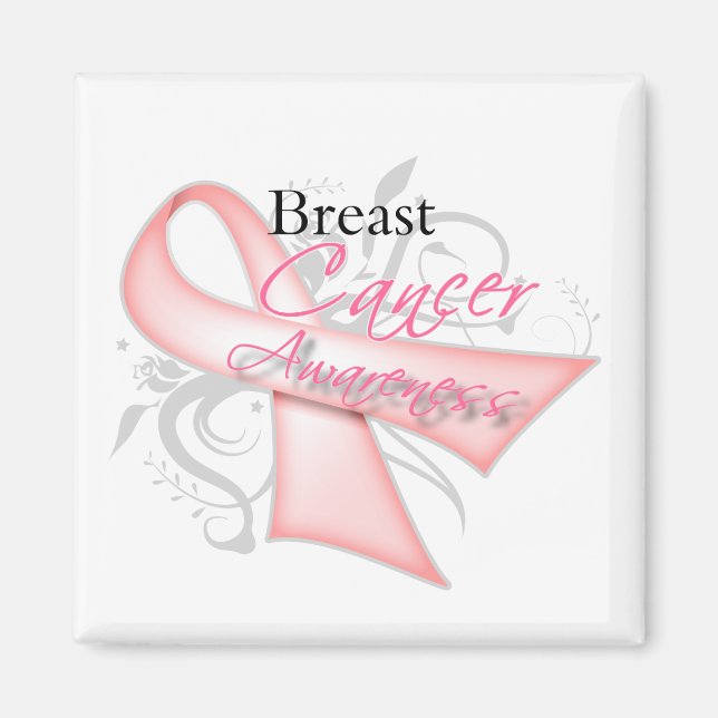 Rulla Rosa Ribbon v2 Breast Cancer Awareness Magnet (Framsidan)
