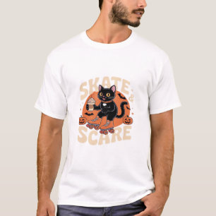 Rulla & Skräm Söt Svart Katt Rullskridsko Överdel T Shirt