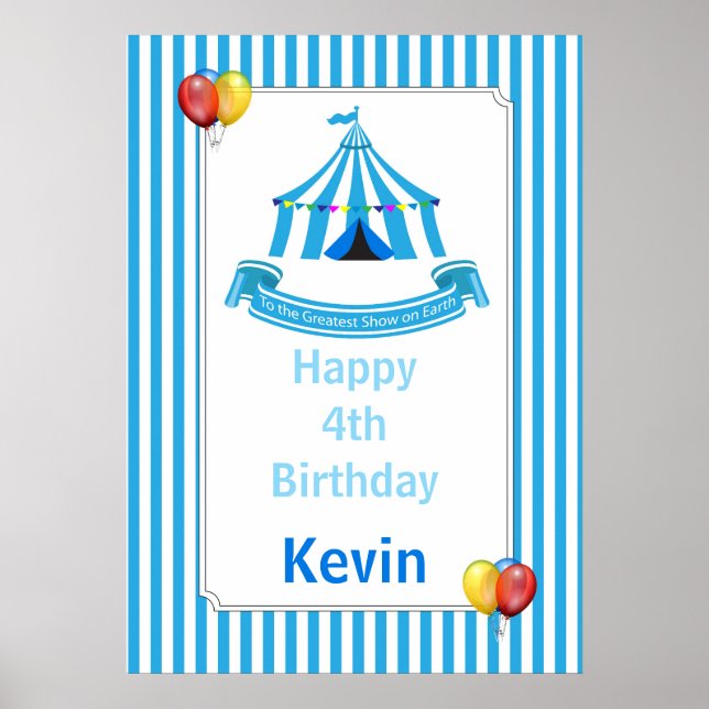 Rulla upp! Rulla upp! Circus Birthday Poster i Blu (Framsidan)