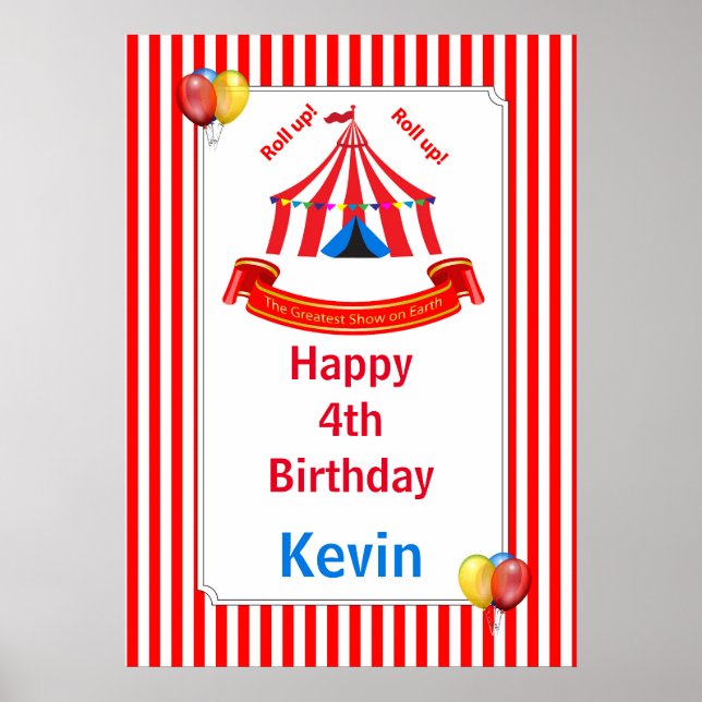 Rulla upp! Rulla upp! Circus Birthday Poster i Red (Framsidan)