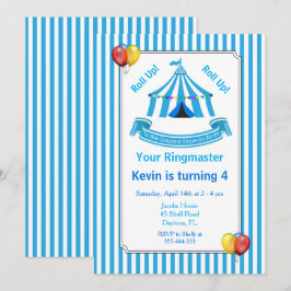 Rulla upp! Rulla upp! Circus Födelsedagsfest Blue Inbjudningar