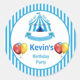 Rulla upp! Rulla upp! Circus Födelsedagsfest Blue Runt Klistermärke