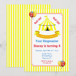 Rulla upp! Rulla upp! Circus Födelsedagsfest Gult Inbjudningar
