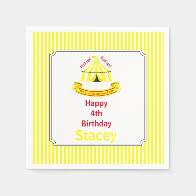 Rulla upp! Rulla upp! Circus Födelsedagsfest Gult Pappersservett (Framsidan)