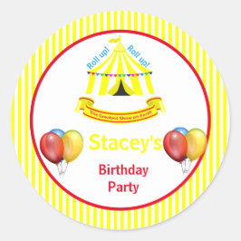 Rulla upp! Rulla upp! Circus Födelsedagsfest Gult Runt Klistermärke