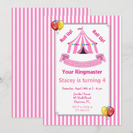 Rulla upp! Rulla upp! Circus Födelsedagsfest Rosa Inbjudningar