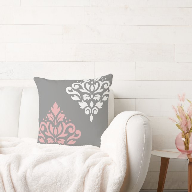Rullad damastkonst I rosa vit grå Kudde (Soffa)