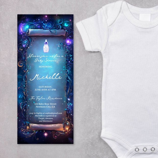 Rullan Baby Shower för magic Lila Enchanted Forest Inbjudningar (Magic Purple enchanted forest baby shower invitation)