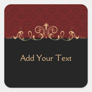 Rullan Black and Red Damask Guld Fyrkantigt Klistermärke