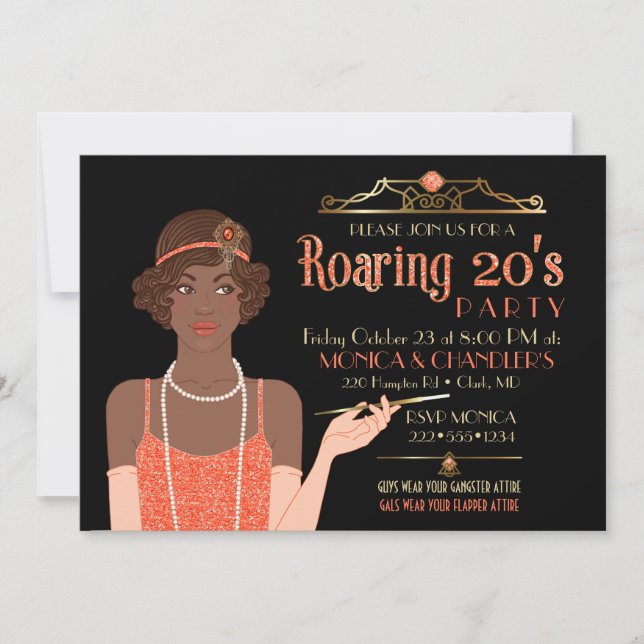 Rullande 20-talets Flapper Glitter Retro Tangerine Inbjudningar (Framsida)