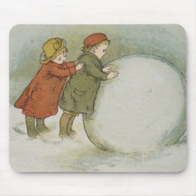 Rullande barn kastar snöboll musmatta (Framsidan)
