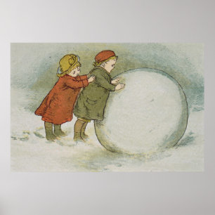 Rullande barn kastar snöboll poster