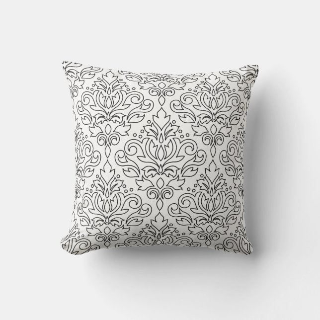 Rullande Damask Svart på Vit Linje Stort Mönster Kudde (Framsida)