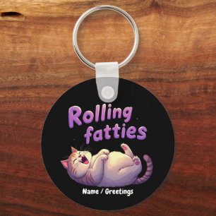 Rullande Feta Katt Meme Roligt & Sött Tjocka Katte Nyckelring