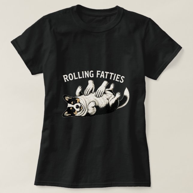 RULLANDE FETTISAR SÖTT CORGI-VALP HUND T SHIRT (Design framsida)