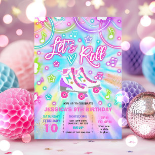 Rullande Födelsedagsfest Tie Dye Glow Skalning Inbjudningar