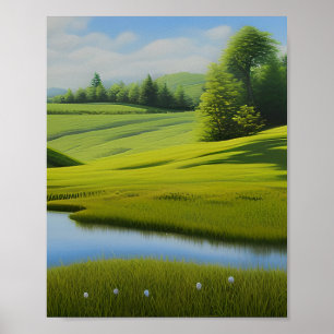 Rullande gröna kullar poster