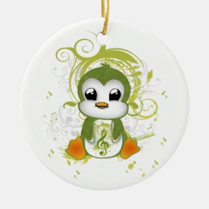Rullande grönt av penguin, fluffy-effektsmoment f julgransprydnad keramik