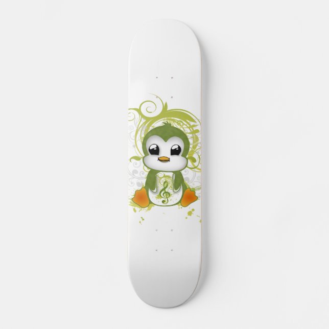 Rullande grönt av penguin, fluffy-effektsmoment fö skateboard bräda 21,5 cm (Framsida)