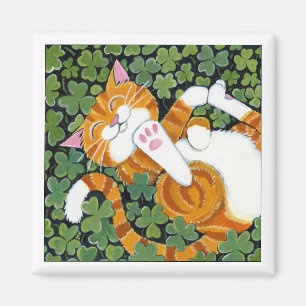 Rullande i klöver - kattkonstmagnet magnet
