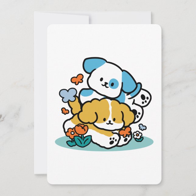 Rullande i maj som Valper i Lycklig - Cute Vår Hun Julkort (Framsida)