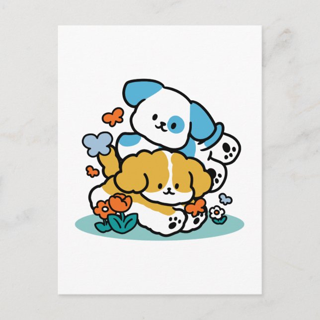 Rullande i maj som Valper i Lycklig - Cute Vår Hun Vykort (Framsida)