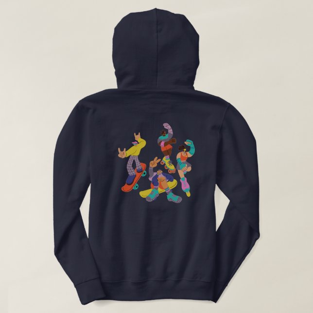 "Rullande Klubb" Tecknad Skater Sötskjorta Hoodie (Design baksida)