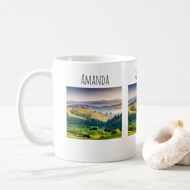 Rullande kullar naturskön foto kaffemugg (Med munk)
