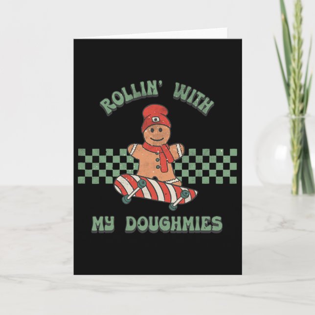 Rullande Med Mina Pepparkaksgubbe Retro Ska Kort (Framsida)