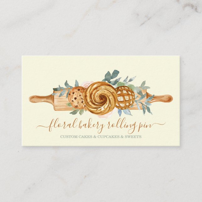 Rullande Pin Bakery Cakes Sweets Cookie beige Visitkort (Framsida)