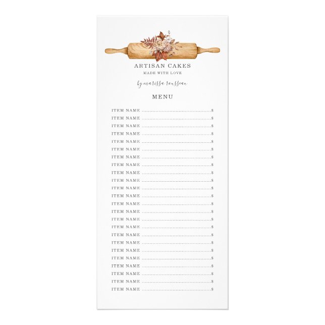 Rullande stift för Blommigt av bakverk, schaktfärg Reklamkort (Framsidan)