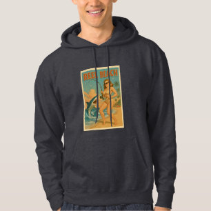 Rullande Strand Hajfiske Pin-Up Retro Kustliv Hoodie