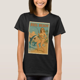 Rullande Strand Hajfiske Pinup Retro Strandliv T Shirt