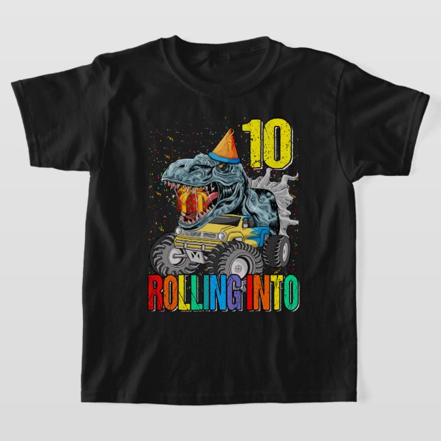 Rullande till 10:e födelsedag, Lastbil Dinosaur T Shirt (Laydown)