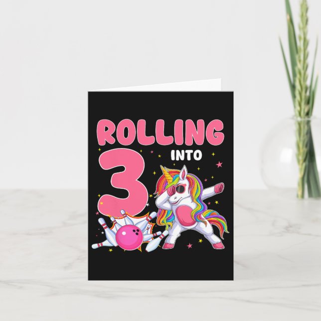 Rullande till 3:e födelsedagen Unicorn Bowling 3 å Kort (Framsida)