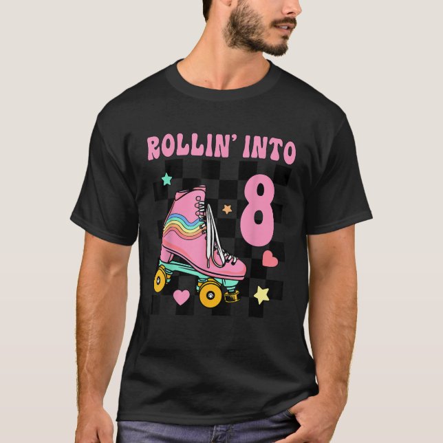 Rullande till 8 års gammal roller Skating Girl 8th T Shirt (Framsida)