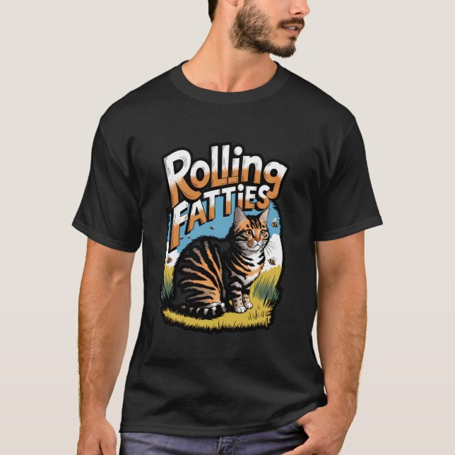 Rullande tjockisar Roligt kattmeme T Shirt (Framsida)
