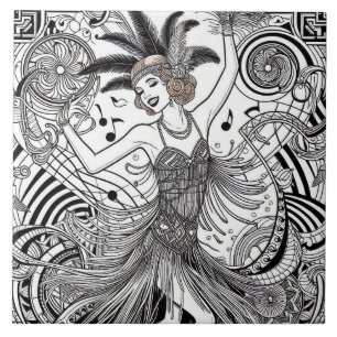 Rullande tjugotal Art Deco Retro Glam Svart & Vit Kakelplatta