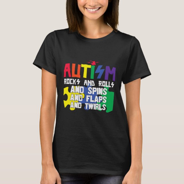 Rullar av Sten från Autism Spins-flappar och tråda T Shirt (Framsida)