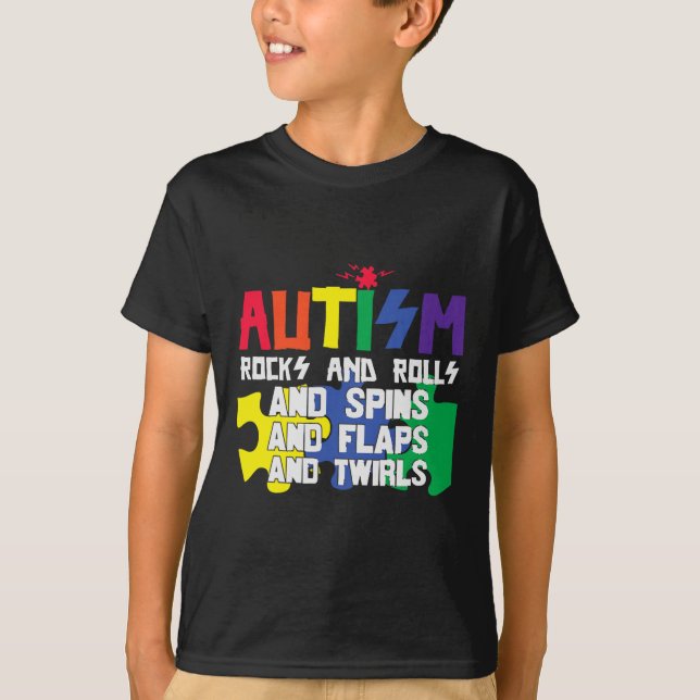 Rullar av Sten från Autism Spins-flappar och tråda T Shirt (Framsida)