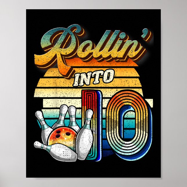 Rullar in i 10 bowling födelsedagsfest 10-års föde poster (Framsidan)