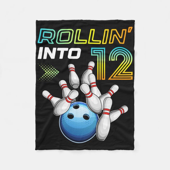 Rullar in i 12 Retro Bowling Födelsedagsfest 12-år Fleecefilt (Framsidan)