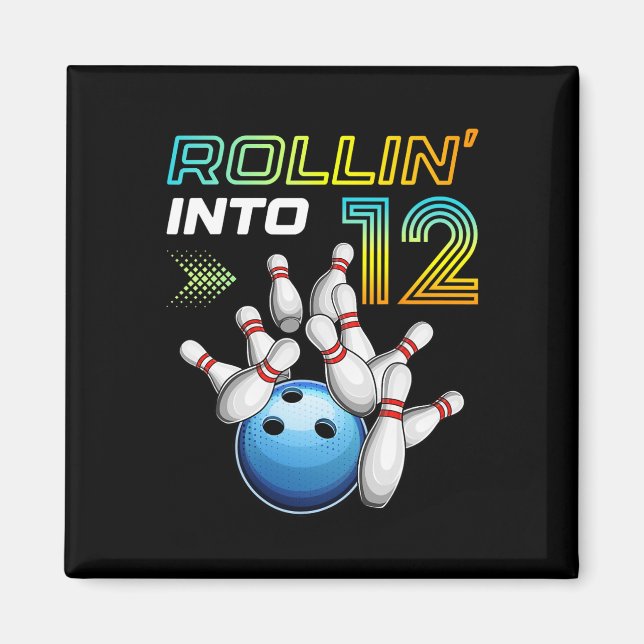 Rullar in i 12 Retro bowling födelsedagsfest 12:e  Magnet (Framsidan)