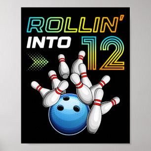 Rullar in i 12 Retro bowling födelsedagsfest 12:e Poster