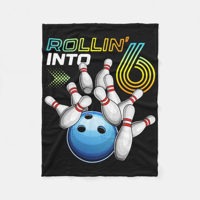 Rullar in i 6 Retro bowling födelsedagsfest 6-årsd Fleecefilt (Framsidan)